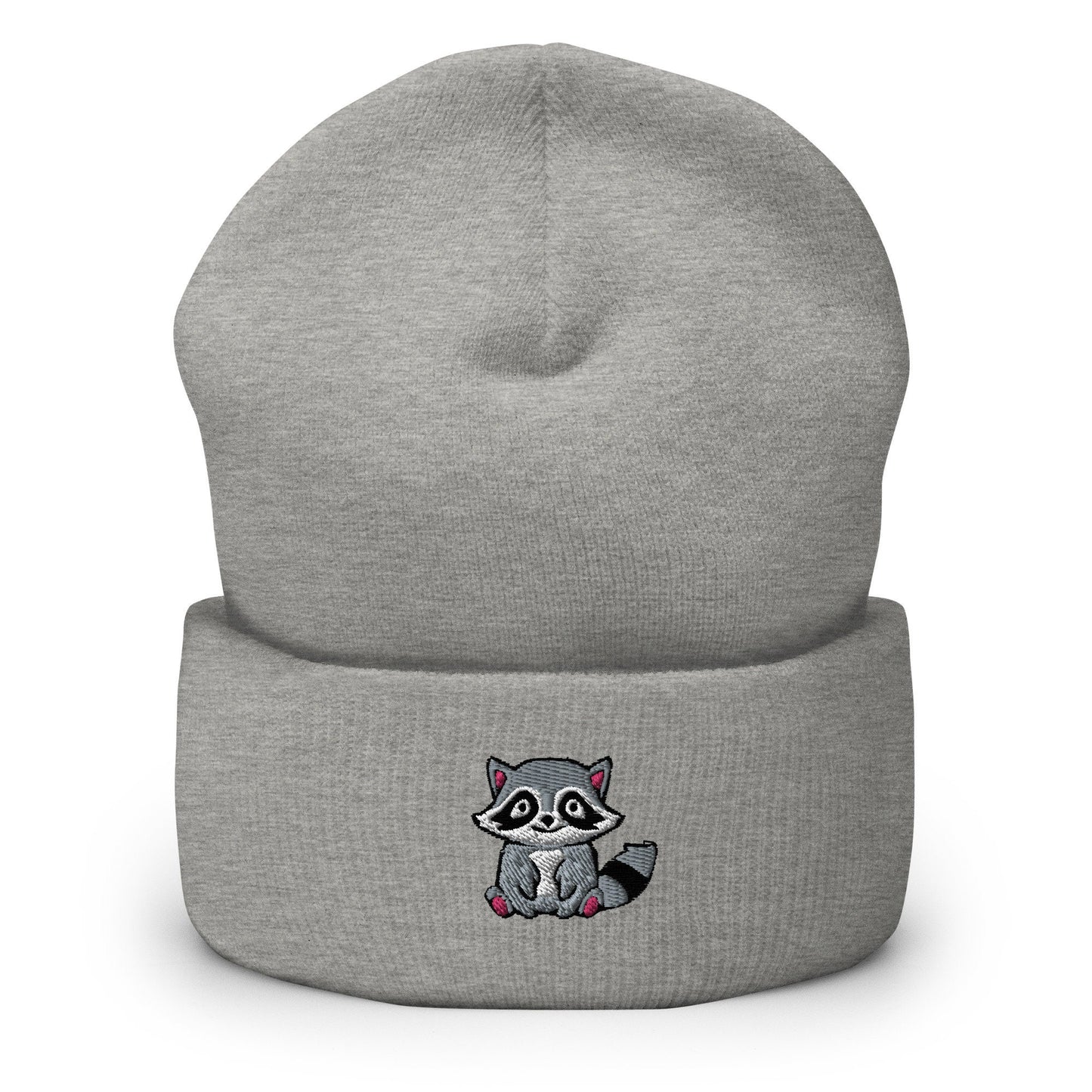 Trash Panda Raccoon Embroidered Beanie, Handmade Cuffed Knit Unisex Slouchy Adult Winter Hat Cap Gift