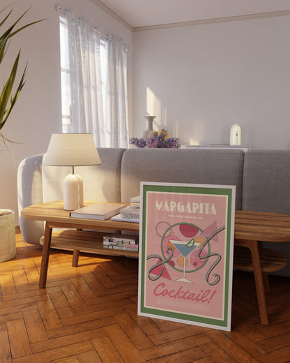 Margarita Cocktail Poster, Food Print, Modern Kitchen Decor, Bar art, Tequila, Gin and Tonic, Exhibition Poster, Retro Wall Art, Pink
