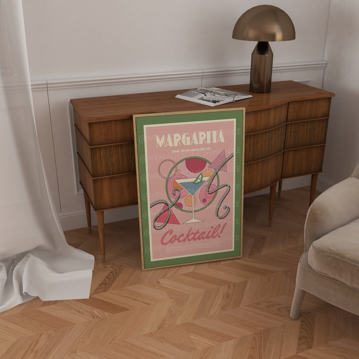 Margarita Cocktail Poster, Food Print, Modern Kitchen Decor, Bar art, Tequila, Gin and Tonic, Exhibition Poster, Retro Wall Art, Pink