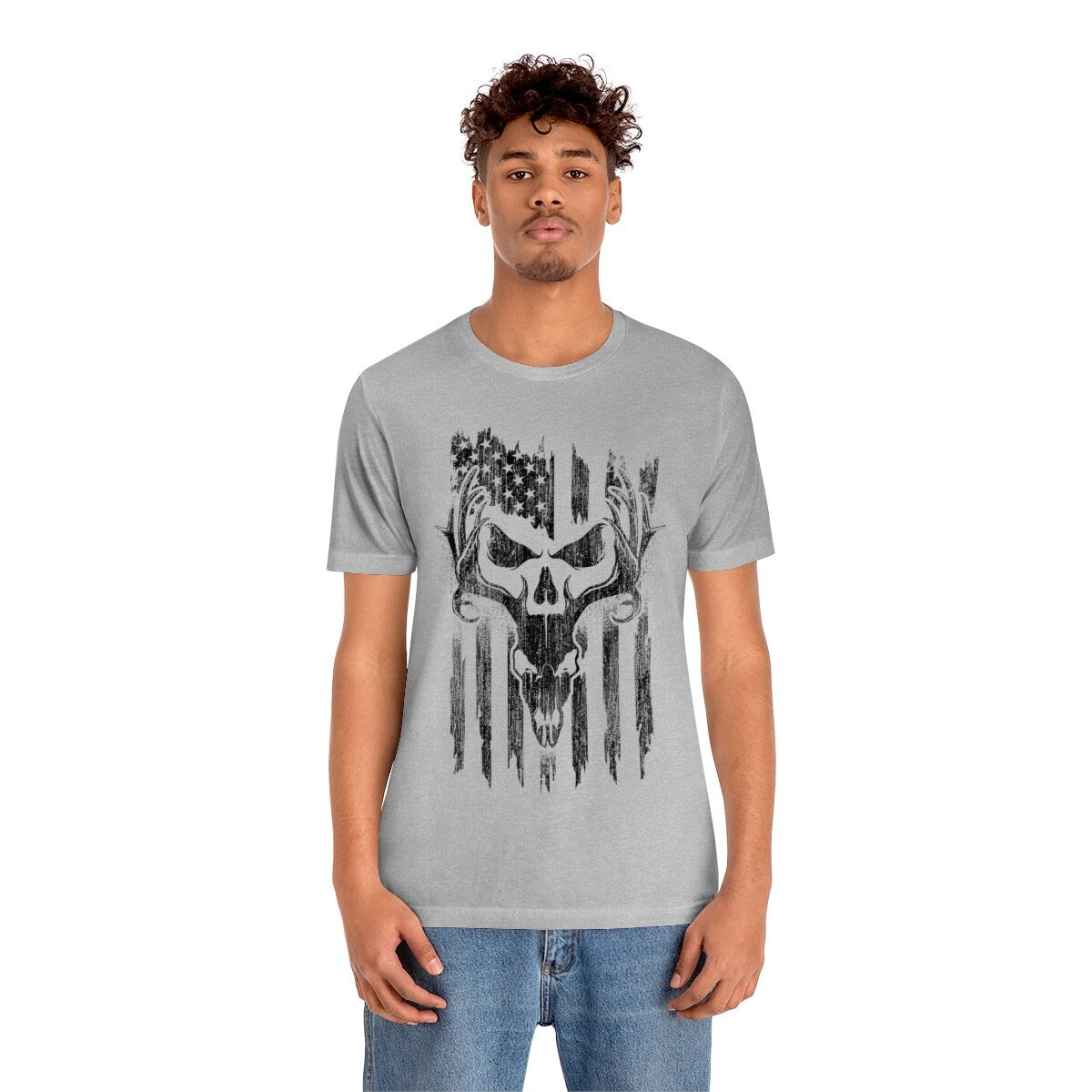USA Deer Hunting Shirt | Antler Tee Christmas Gift Idea | Wild Life T-shirt | Hunter Cotton Jersey | Outdoor Short Sleeve | Deer Skull Shirt