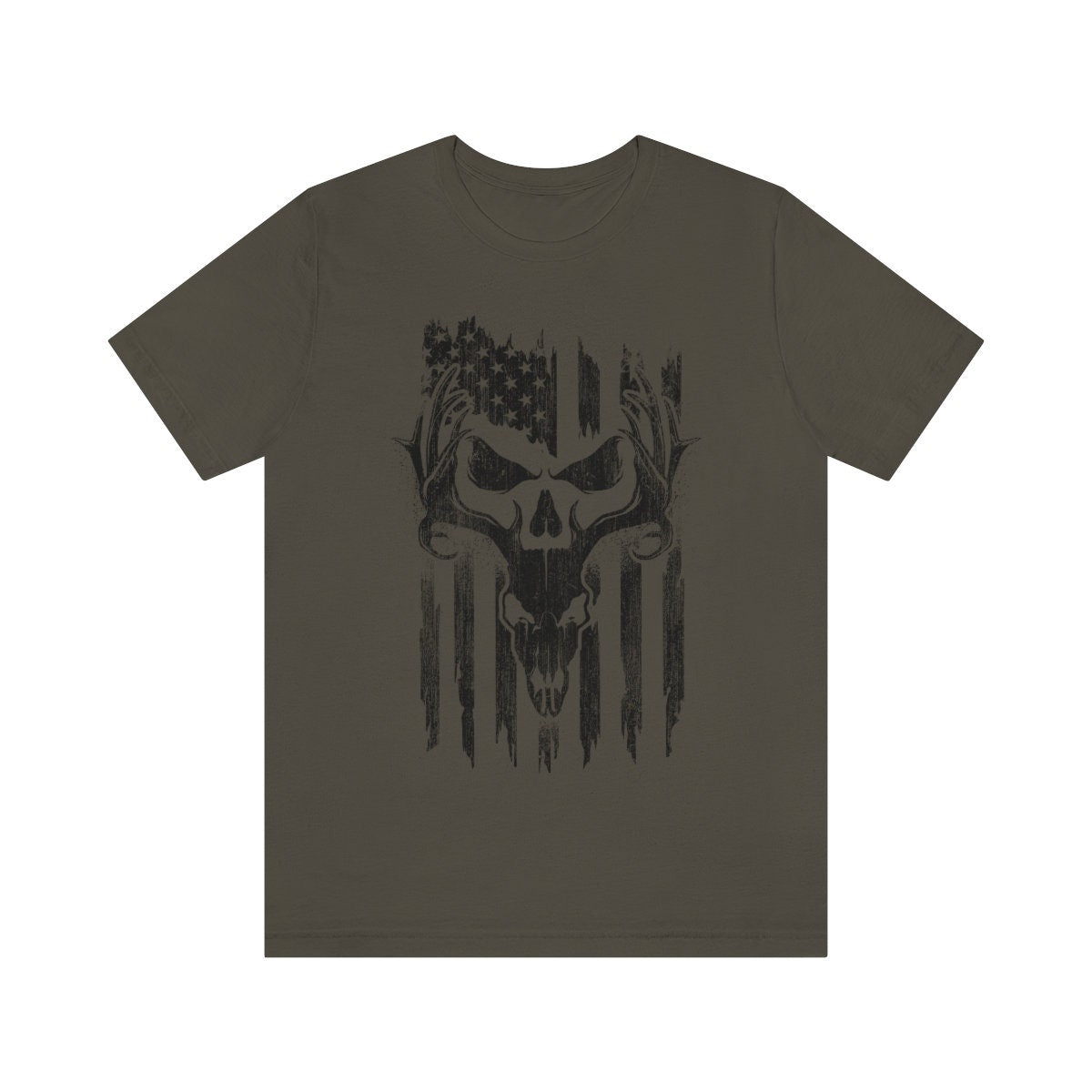USA Deer Hunting Shirt | Antler Tee Christmas Gift Idea | Wild Life T-shirt | Hunter Cotton Jersey | Outdoor Short Sleeve | Deer Skull Shirt