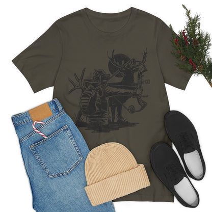 Deer Bow Hunting Shirt | Bow Hunter T-shirt | Outdoor Antler Short Sleeve | Camping Scene Cotton Jersey | Wild Life Tee | Wilderness Gifts