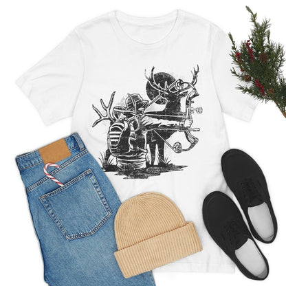 Deer Bow Hunting Shirt | Bow Hunter T-shirt | Outdoor Antler Short Sleeve | Camping Scene Cotton Jersey | Wild Life Tee | Wilderness Gifts