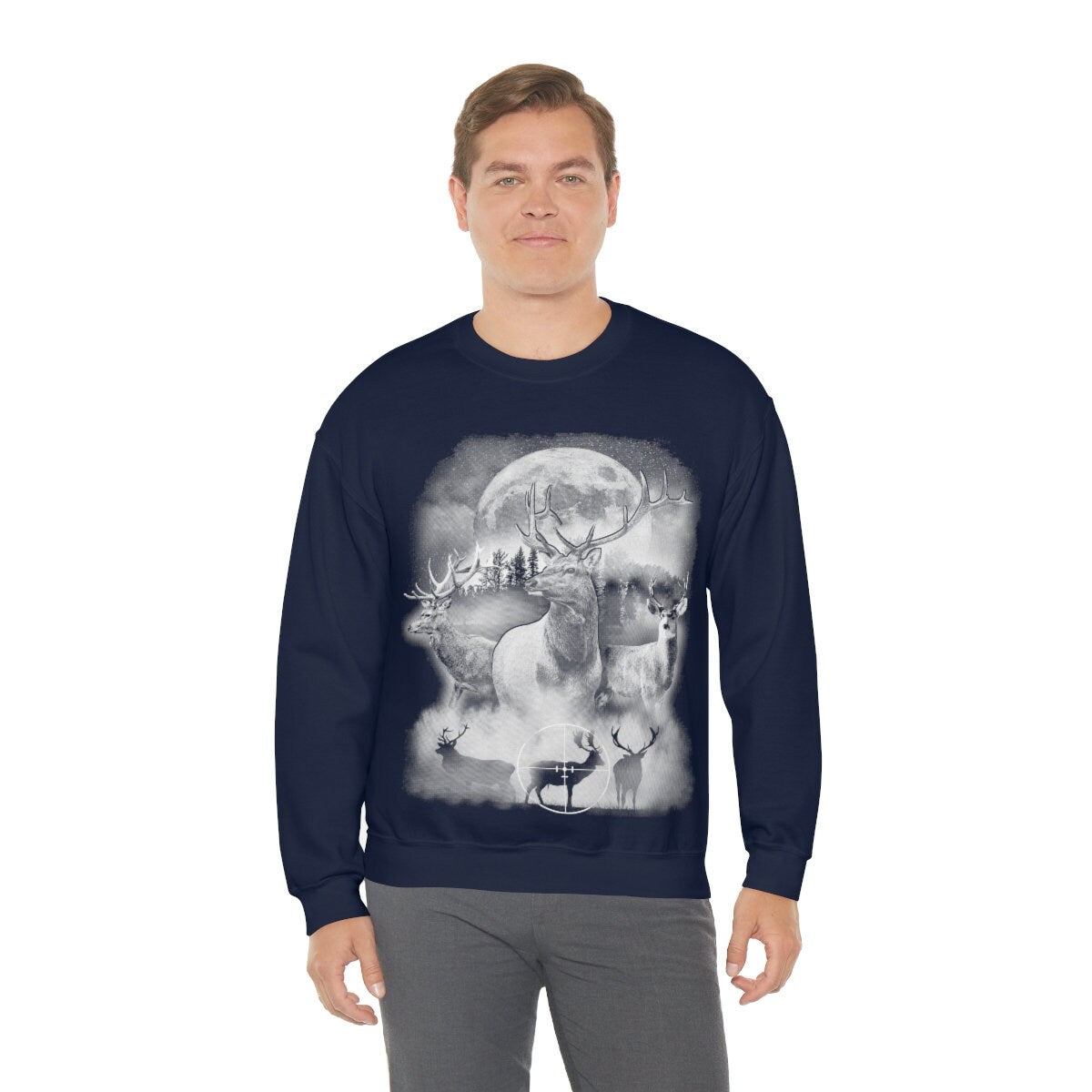 Deer Outdoor Scene Sweatshirt| Hunting Sweater | Hunter Pullover | Antler Dad Gifts | Elk Deer Target Crewneck | Camping View Twilight Tee