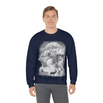 Deer Outdoor Scene Sweatshirt| Hunting Sweater | Hunter Pullover | Antler Dad Gifts | Elk Deer Target Crewneck | Camping View Twilight Tee