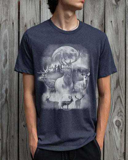 Deer Outdoor Scene Shirt | Hunting T-shirt | Hunter Shirts | Antler Dad Gift Idea | Elk Deer Target Tee | Camping View Tshirt | Twilight Tee