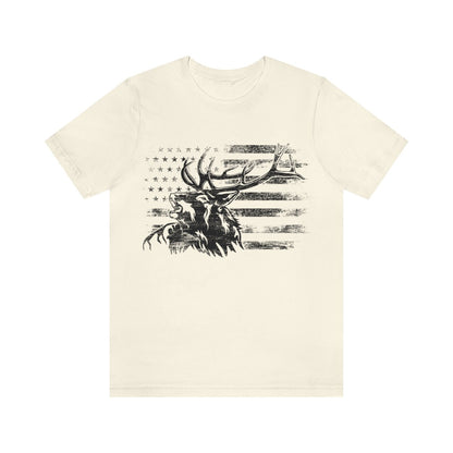 US Elk Deer Shirt | Deer Hunting T-shirt | Wild Hunter Short Sleeve | Wilderness Cotton Jersey | USA Outdoor Lover Gift Ideaa | Camping Tee