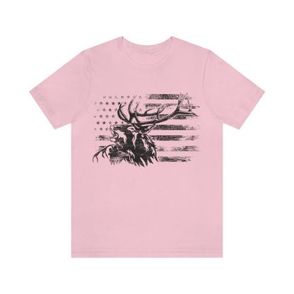 US Elk Deer Shirt | Deer Hunting T-shirt | Wild Hunter Short Sleeve | Wilderness Cotton Jersey | USA Outdoor Lover Gift Ideaa | Camping Tee
