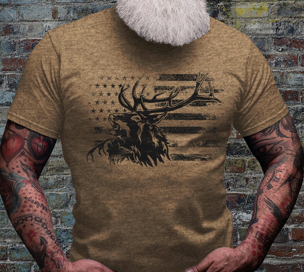 US Elk Deer Shirt | Deer Hunting T-shirt | Wild Hunter Short Sleeve | Wilderness Cotton Jersey | USA Outdoor Lover Gift Ideaa | Camping Tee