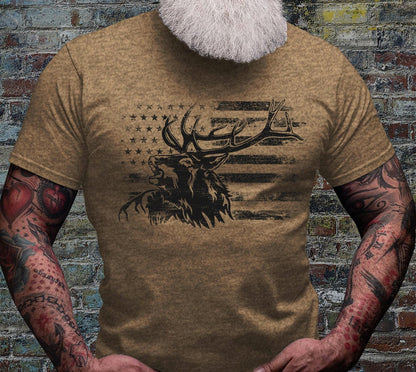 US Elk Deer Shirt | Deer Hunting T-shirt | Wild Hunter Short Sleeve | Wilderness Cotton Jersey | USA Outdoor Lover Gift Ideaa | Camping Tee