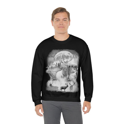 Deer Outdoor Scene Sweatshirt| Hunting Sweater | Hunter Pullover | Antler Dad Gifts | Elk Deer Target Crewneck | Camping View Twilight Tee