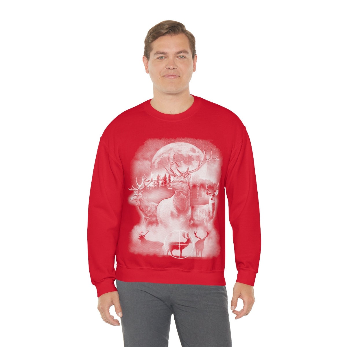 Deer Outdoor Scene Sweatshirt| Hunting Sweater | Hunter Pullover | Antler Dad Gifts | Elk Deer Target Crewneck | Camping View Twilight Tee
