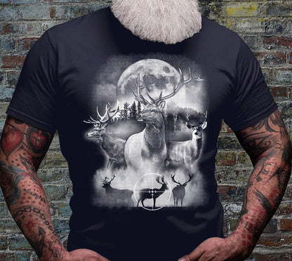 Deer Outdoor Scene Shirt | Hunting T-shirt | Hunter Shirts | Antler Dad Gift Idea | Elk Deer Target Tee | Camping View Tshirt | Twilight Tee