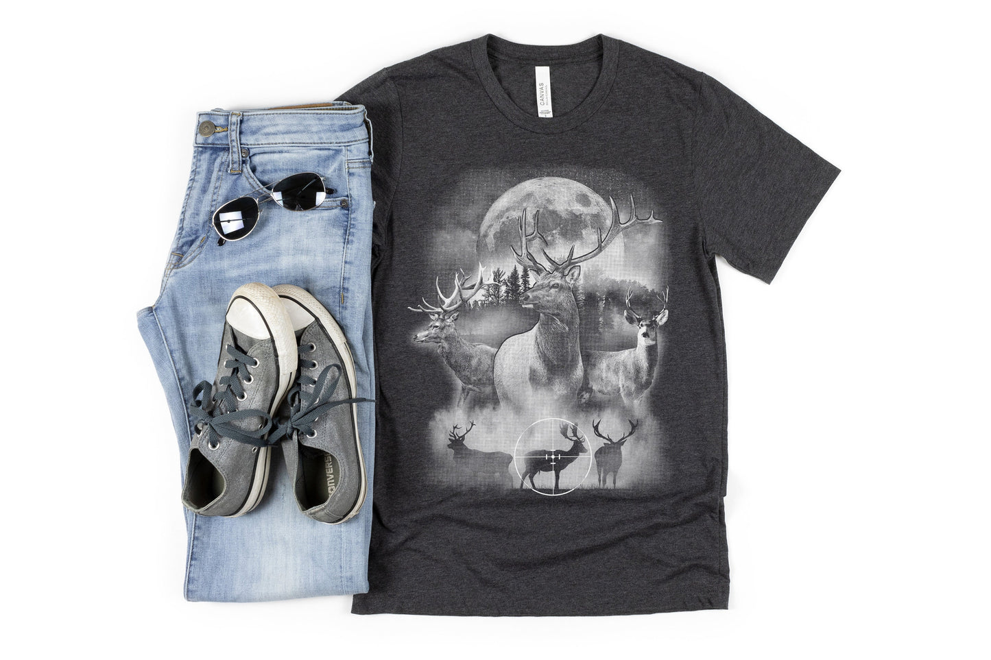 Deer Outdoor Scene Shirt | Hunting T-shirt | Hunter Shirts | Antler Dad Gift Idea | Elk Deer Target Tee | Camping View Tshirt | Twilight Tee