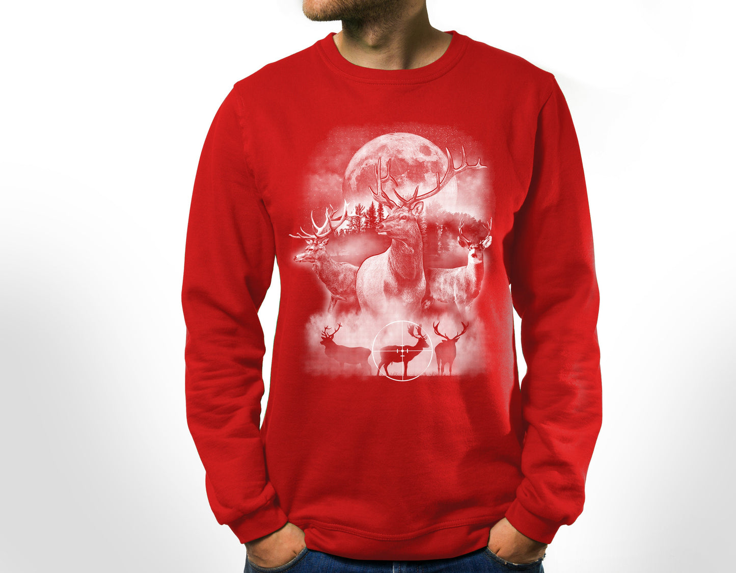 Deer Outdoor Scene Sweatshirt| Hunting Sweater | Hunter Pullover | Antler Dad Gifts | Elk Deer Target Crewneck | Camping View Twilight Tee