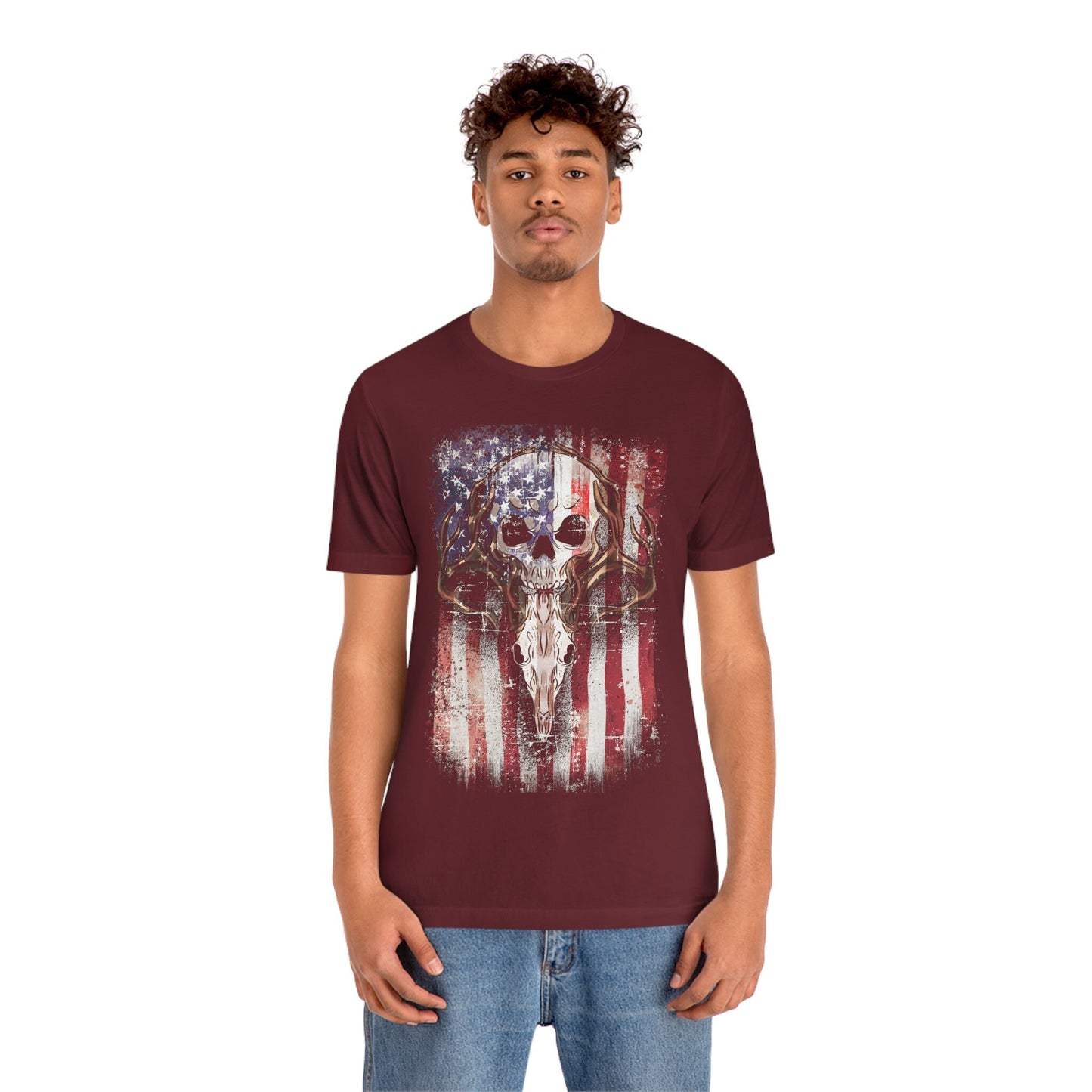 USA Deer Hunting Shirt | Hunter Tshirt | Antler Dad Gift Idea | Longhorn Deer Skull Shirts | US Western Boho Tee Gifts | Buffalo Head Tshirt