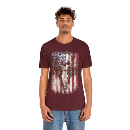 USA Deer Hunting Shirt | Hunter Tshirt | Antler Dad Gift Idea | Longhorn Deer Skull Shirts | US Western Boho Tee Gifts | Buffalo Head Tshirt