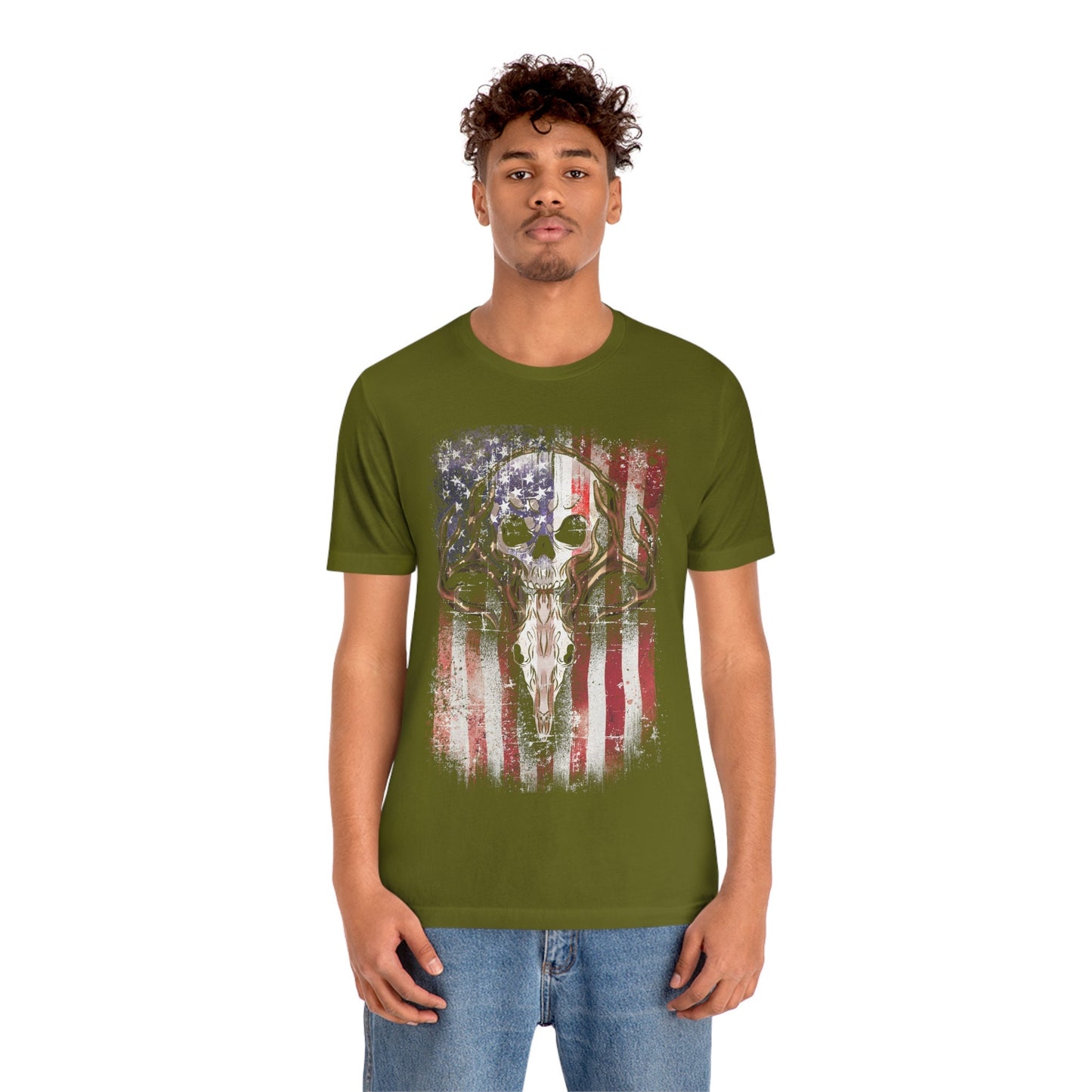 USA Deer Hunting Shirt | Hunter Tshirt | Antler Dad Gift Idea | Longhorn Deer Skull Shirts | US Western Boho Tee Gifts | Buffalo Head Tshirt