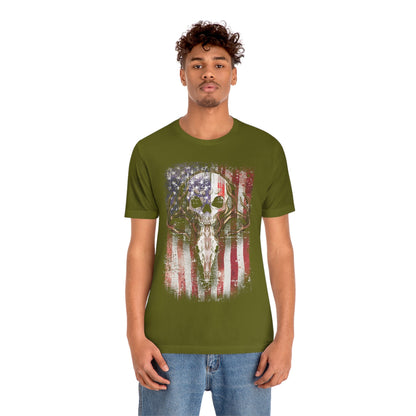 USA Deer Hunting Shirt | Hunter Tshirt | Antler Dad Gift Idea | Longhorn Deer Skull Shirts | US Western Boho Tee Gifts | Buffalo Head Tshirt