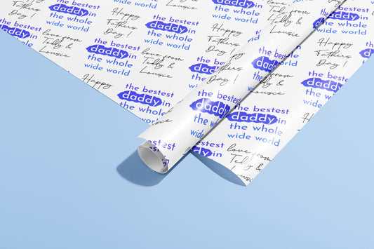 Personalised Fathers Day Gift Wrap, Names, Wrapping Paper, Blue, Customised, Wedding, Party, Engagement, Couples, Valentines, Anniversary