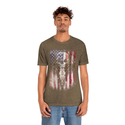 USA Deer Hunting Shirt | Hunter Tshirt | Antler Dad Gift Idea | Longhorn Deer Skull Shirts | US Western Boho Tee Gifts | Buffalo Head Tshirt