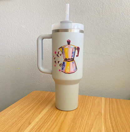 Moka Pot Coffee Beans | Hand-Illustrated Large 4" Clear Vinyl Sticker