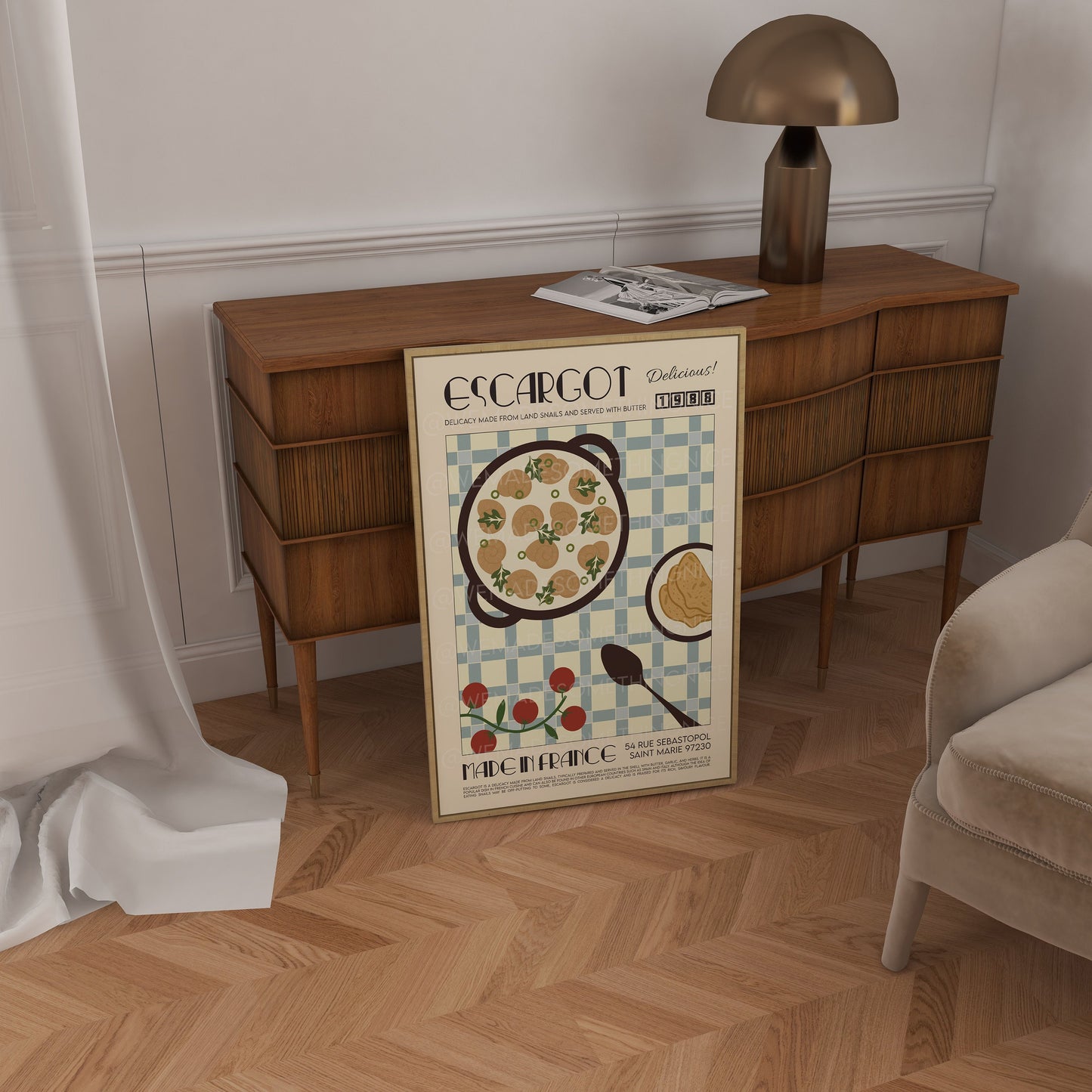 French Escargot Poster, Kitchen Poster, Kitchen Print, Food Poster, Modern Kitchen Decor, Retro Poster, Kitchen Art, Exhibition Poster