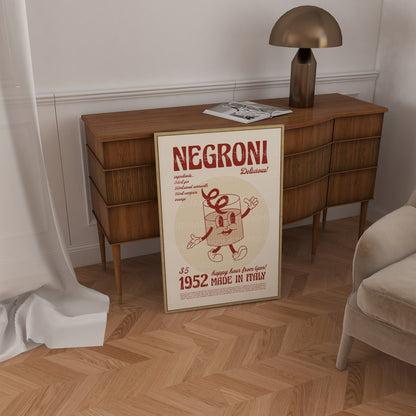 Negroni Print, Negroni Poster, Cocktail Art, Kitchen Art, Cocktail Poster, Mid Century Modern, Illustration, Funny Print