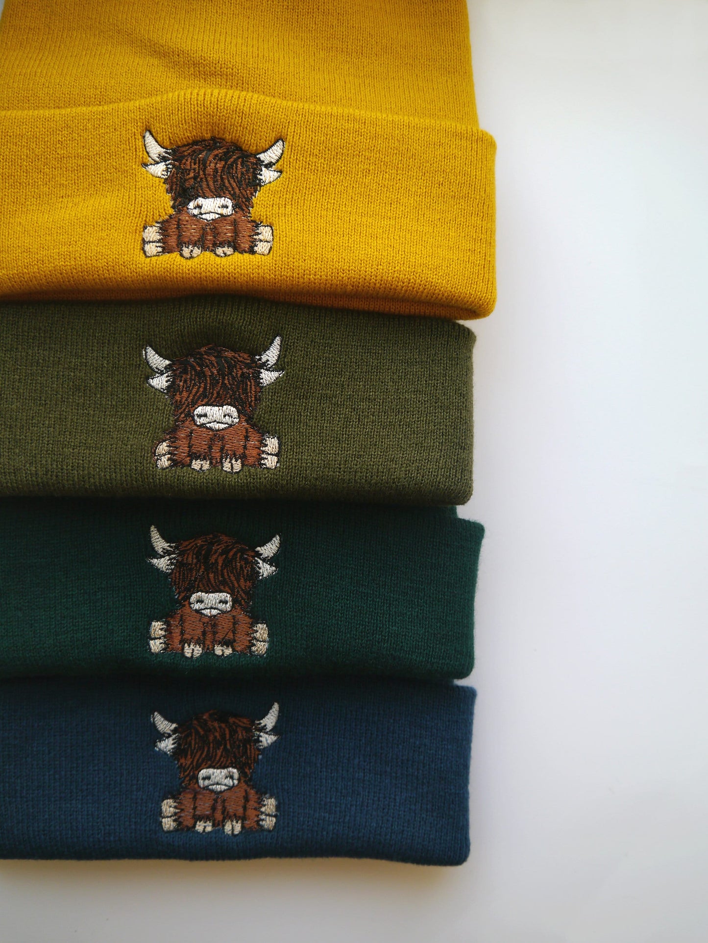 Cute Scottish Highland Cow Embroidered Beanie - Scotland - Highland Coo - Free Delivery - More Colours - Animal Farm - Embroidery