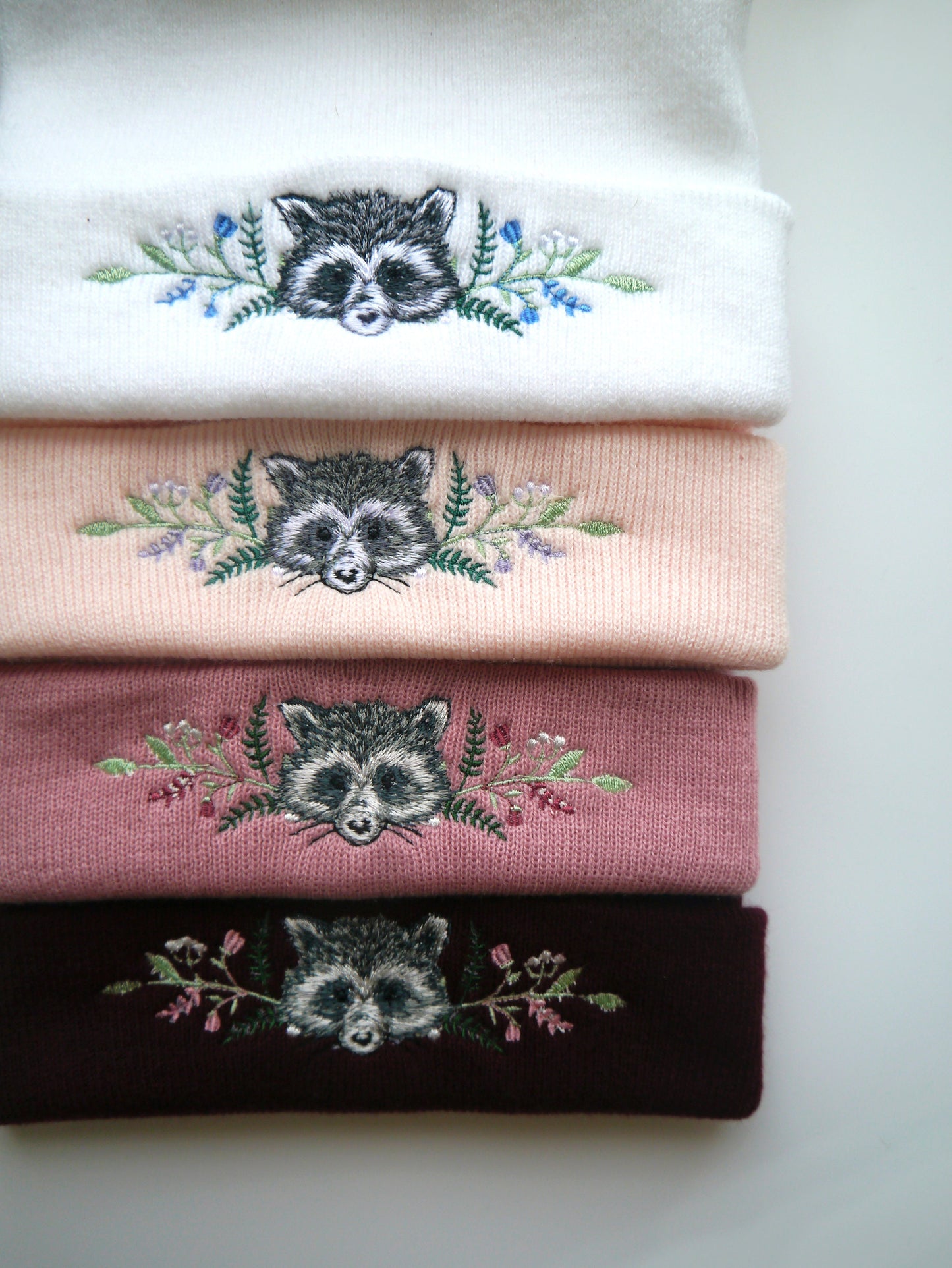 Lovely Floral Racoon Embroidered Beanie - More Colours - Free Delivery - Trash Panda