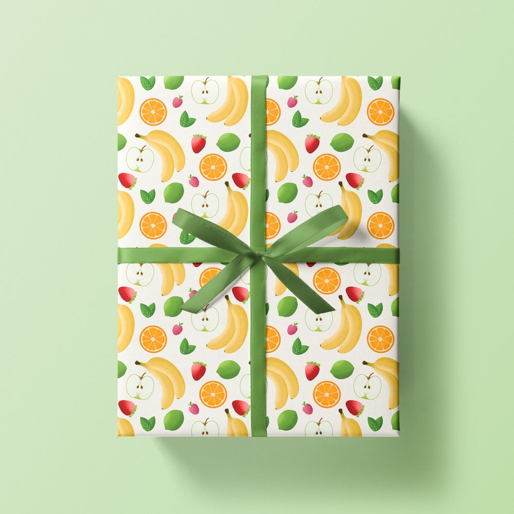 Fruit Wrapping Paper 700x500mm - Fruity Gift Wrap Sheet - Summer Wrapping Paper - Strawberry Gift Wrap - Summer Cocktail Wrapping - Banana