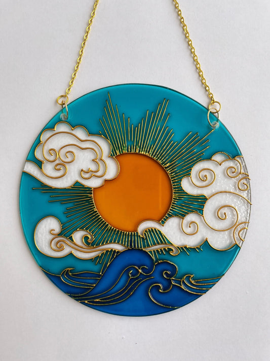 Stained glass Sun Cloud Sea Suncatcher for window hangings