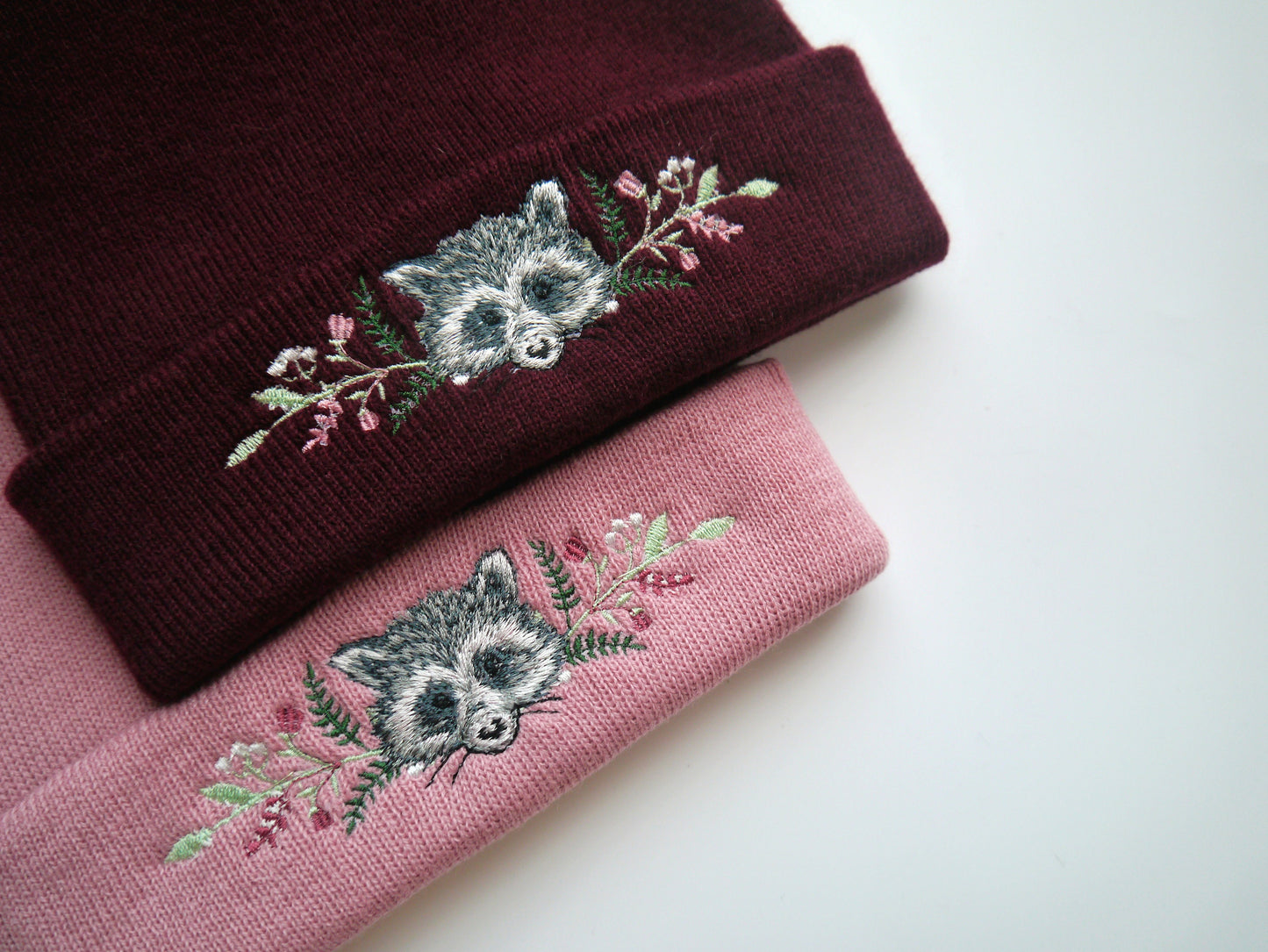 Lovely Floral Racoon Embroidered Beanie - More Colours - Free Delivery - Trash Panda
