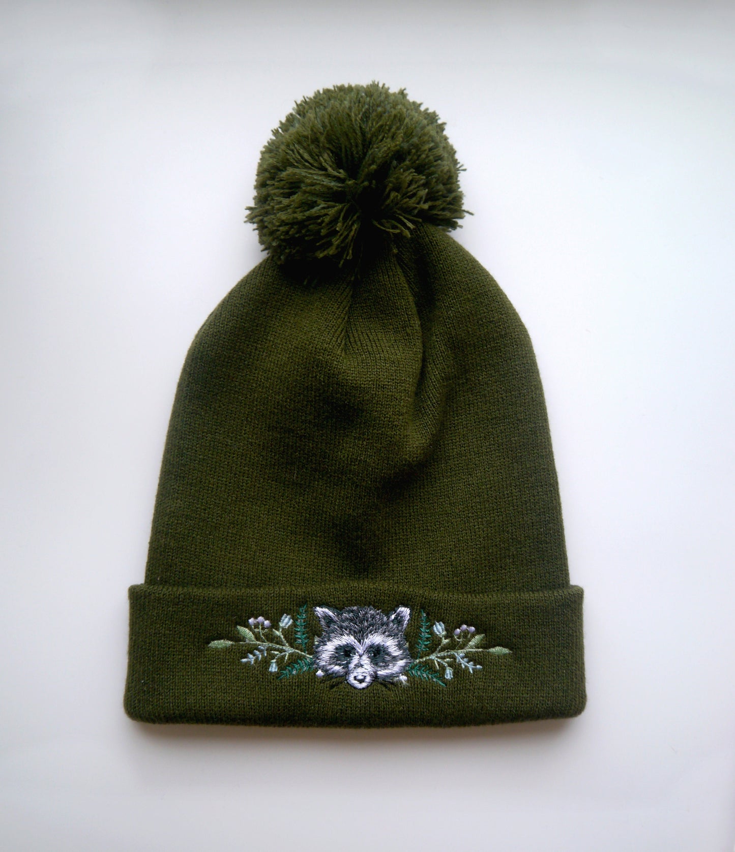 Lovely Floral Racoon Embroidered Beanie - More Colours - Free Delivery - Trash Panda
