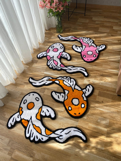 Any color and size variations 2 Kohaku fishes handmade tufted Rug