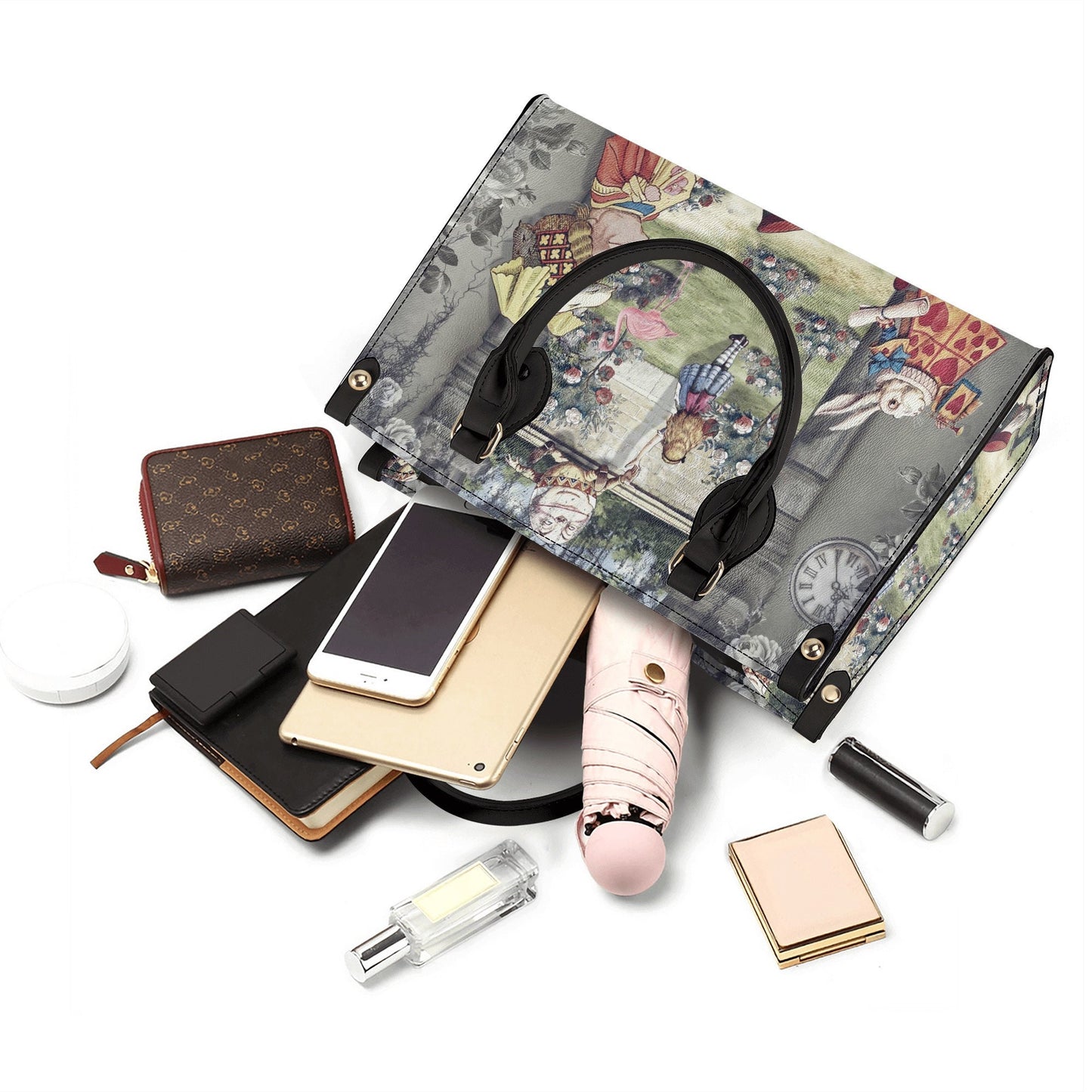 Alice in Wonderland Bag, Classic Alice Leather Tote Bag - Through the Looking Glass, Gift for Alice in Wonderland Afficionados