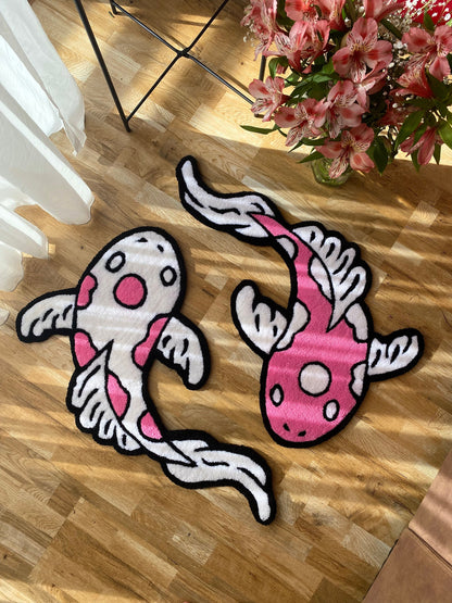 Any color and size variations 2 Kohaku fishes handmade tufted Rug