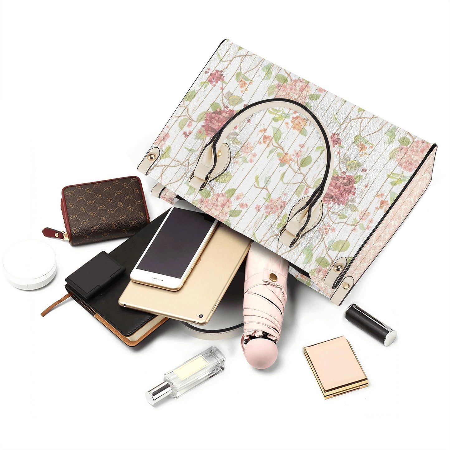 Rustic Spring Floral Tote Purse. Womans leather purse. Floral handbag. Gift for her, Gift for Friend. Leather handbag.