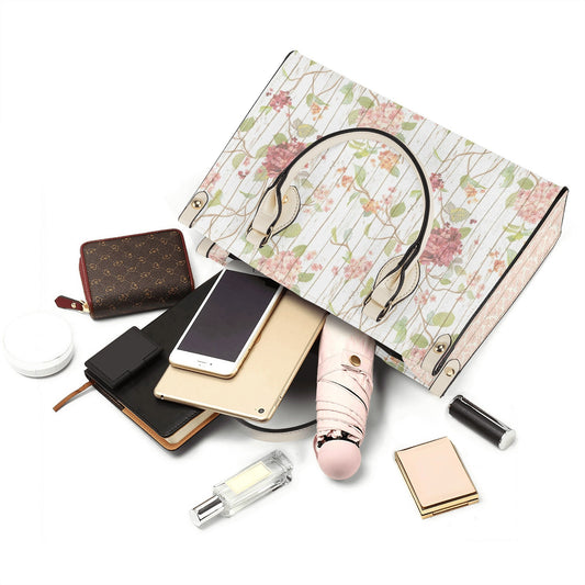 Rustic Spring Floral Tote Purse. Womans leather purse. Floral handbag. Gift for her, Gift for Friend. Leather handbag.