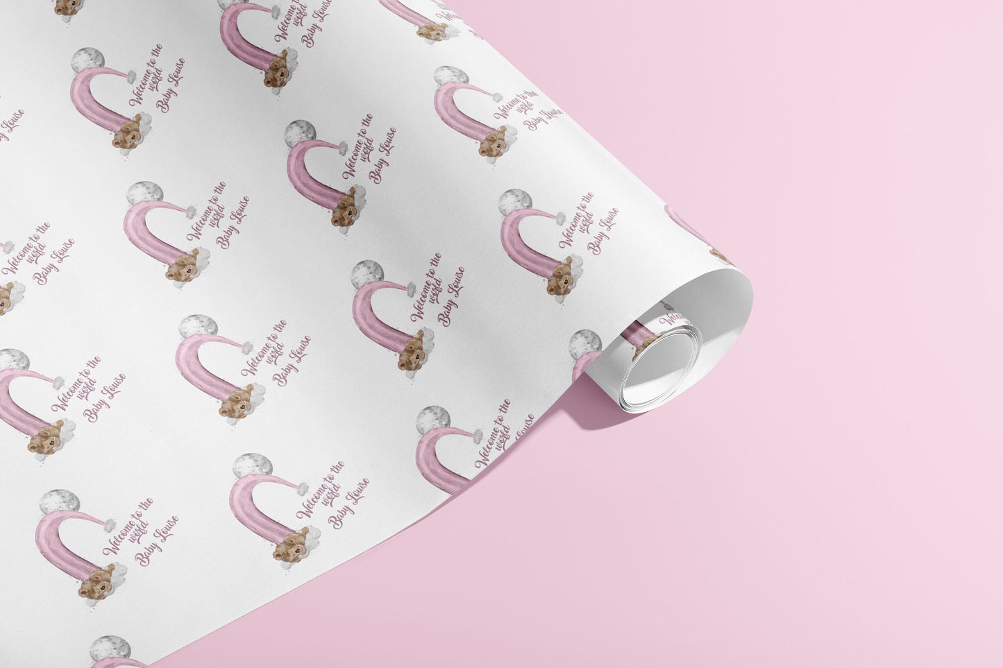 Personalised Wrapping Paper, Birthday, Gift Wrap, Customised, New Born, New Baby, Baby Shower, Celebration, Girl, Pink, Paper, Festive, Eco