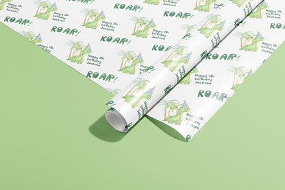 Personalised Wrapping Paper, Birthday, Names, Gift Wrap, Dinosaur, Green, Customised, Jungle, Party, Baby, Children, Gifts, Presents, Ages