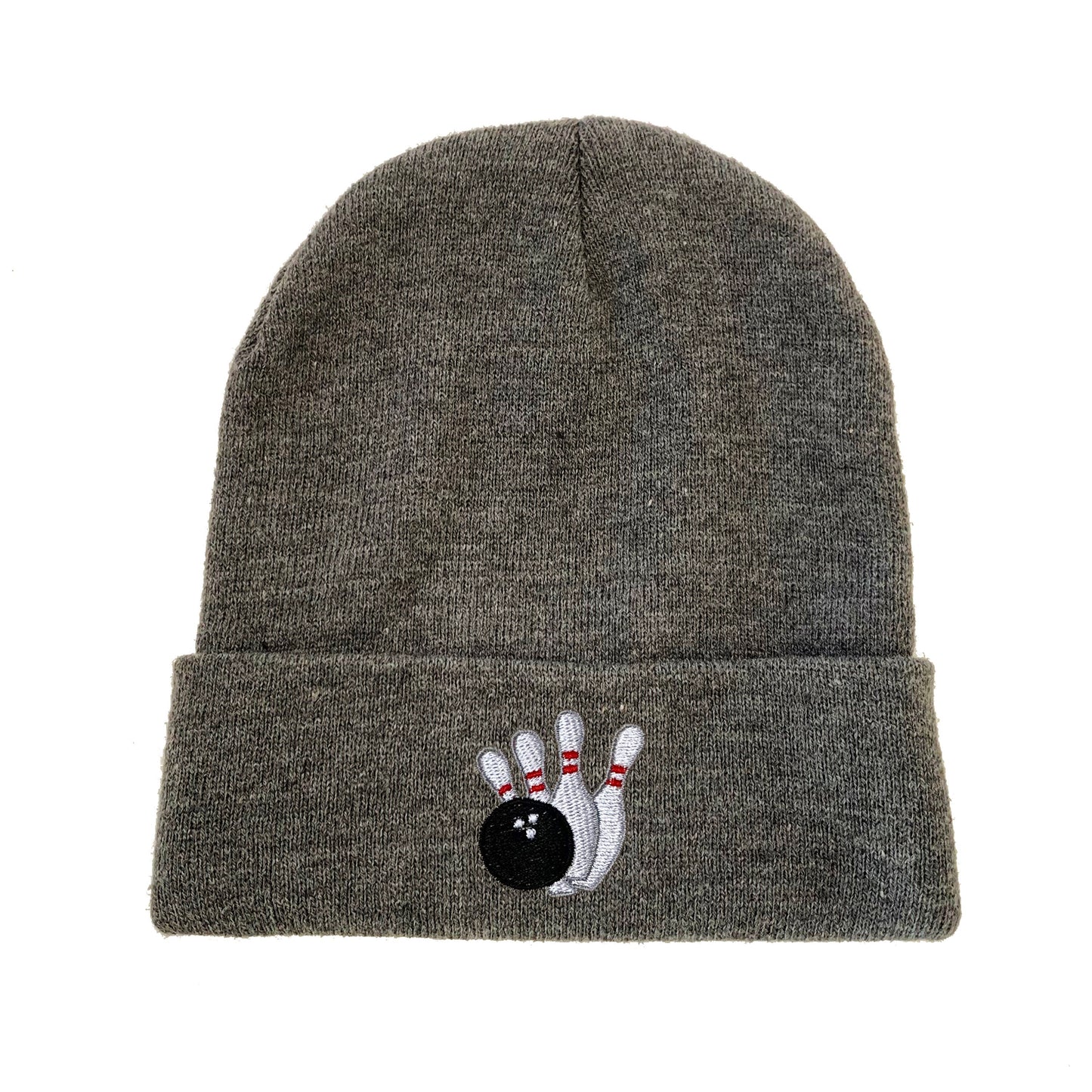 Bowling Pins and Ball Embroidered Beanie Kiss Beanie Winter Beanie