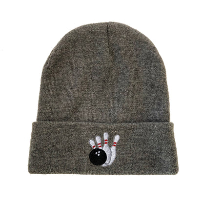 Bowling Pins and Ball Embroidered Beanie Kiss Beanie Winter Beanie