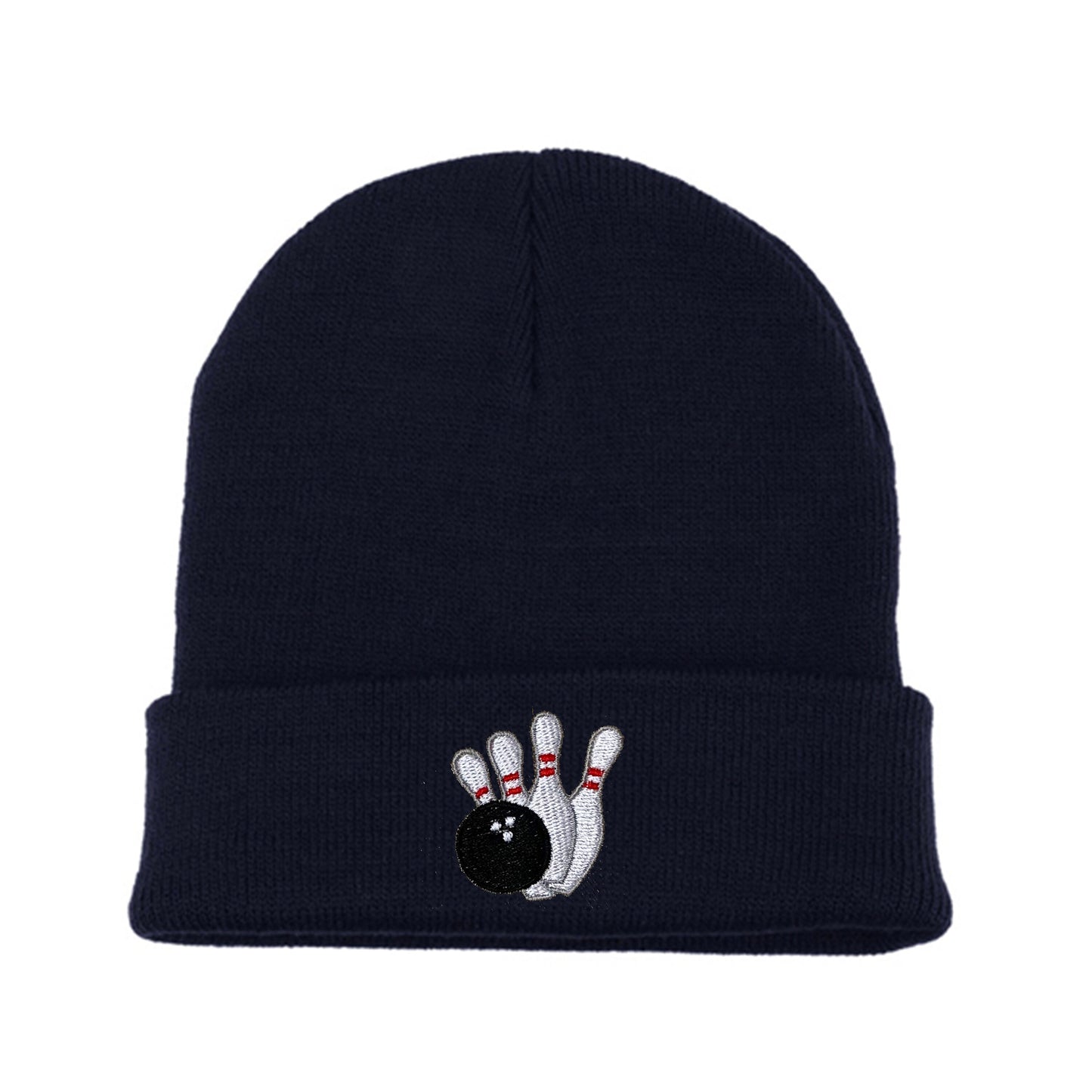 Bowling Pins and Ball Embroidered Beanie Kiss Beanie Winter Beanie