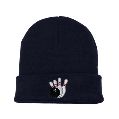 Bowling Pins and Ball Embroidered Beanie Kiss Beanie Winter Beanie