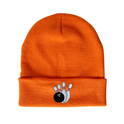 Bowling Pins and Ball Embroidered Beanie Kiss Beanie Winter Beanie