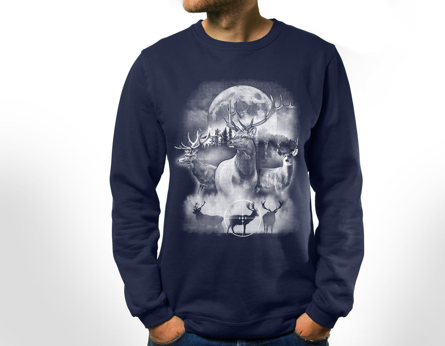 Deer Outdoor Scene Sweatshirt| Hunting Sweater | Hunter Pullover | Antler Dad Gifts | Elk Deer Target Crewneck | Camping View Twilight Tee