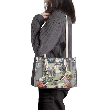 Alice in Wonderland Bag, Classic Alice Leather Tote Bag - Through the Looking Glass, Gift for Alice in Wonderland Afficionados