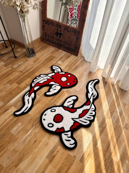 Any color and size variations 2 Kohaku fishes handmade tufted Rug