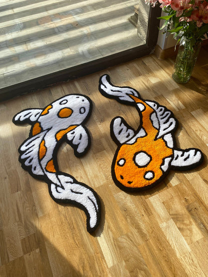 Any color and size variations 2 Kohaku fishes handmade tufted Rug
